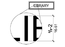 An Enlarged detail shows the character height measured from the baseline of the character is 5/8 to 2 inches (16 to 51 mm) based on the uppercase letter I.